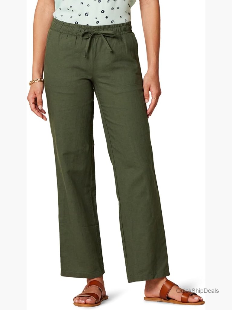 Women's Pull On Linen Blend Drawstring Relaxed Fit Wide Leg Pant